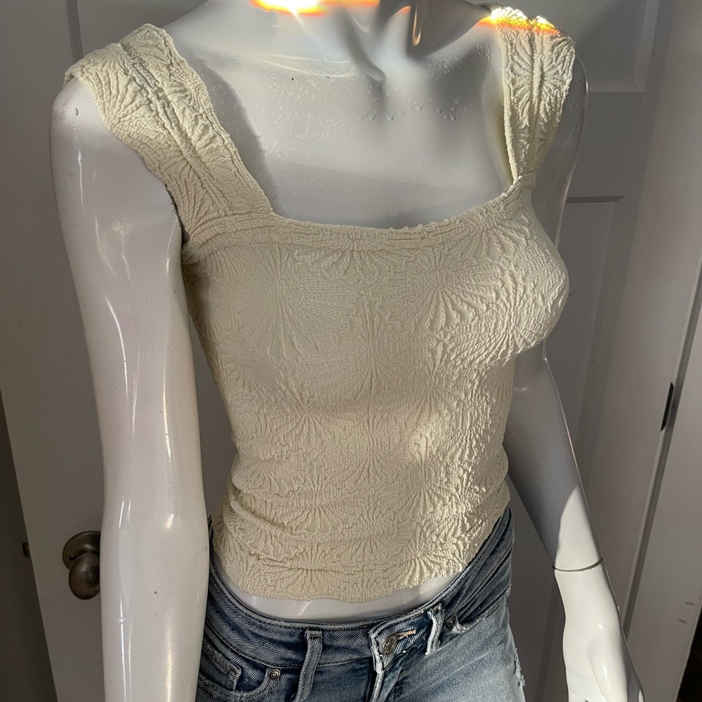 Free People Cream Textured Tank Top - Love Letter Cami
